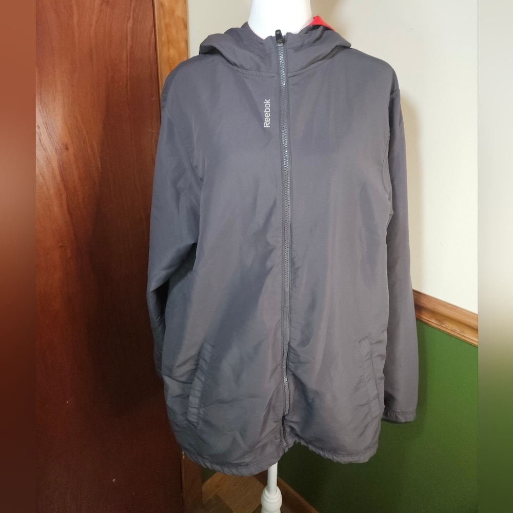Reebok Men’s Jacket Size Large Gray Zip Athletic Hooded Windbreaker